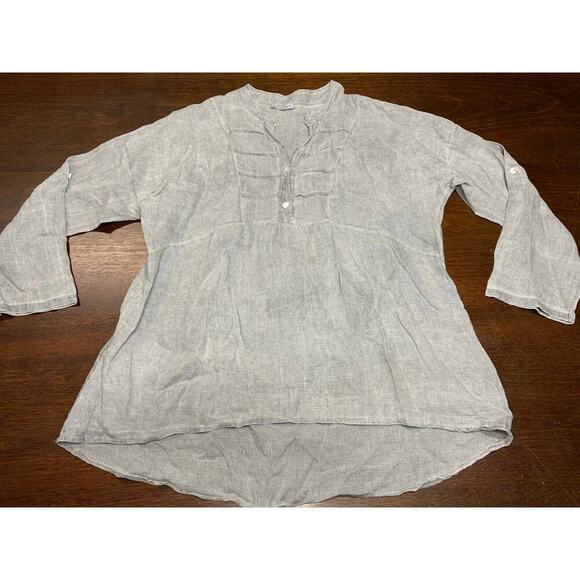 Linen Lagenlook Resort Beach Cottagecore Spring Top Women XL Neutral Italy Light - Picture 1 of 7